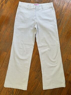 Lilypod Blue White Seersucker Striped Pants Preppy Resort Coastal